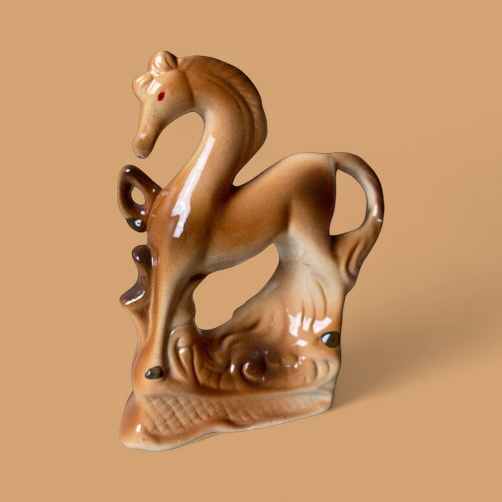 Vintage Ceramic Prancing Horse Figurine: Mid Century Modern Equestrian Decor